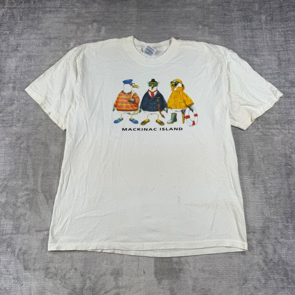 Vintage Mackinac Island Shirt Mens XL White Seagulls Graphic 1998 Nature Bird